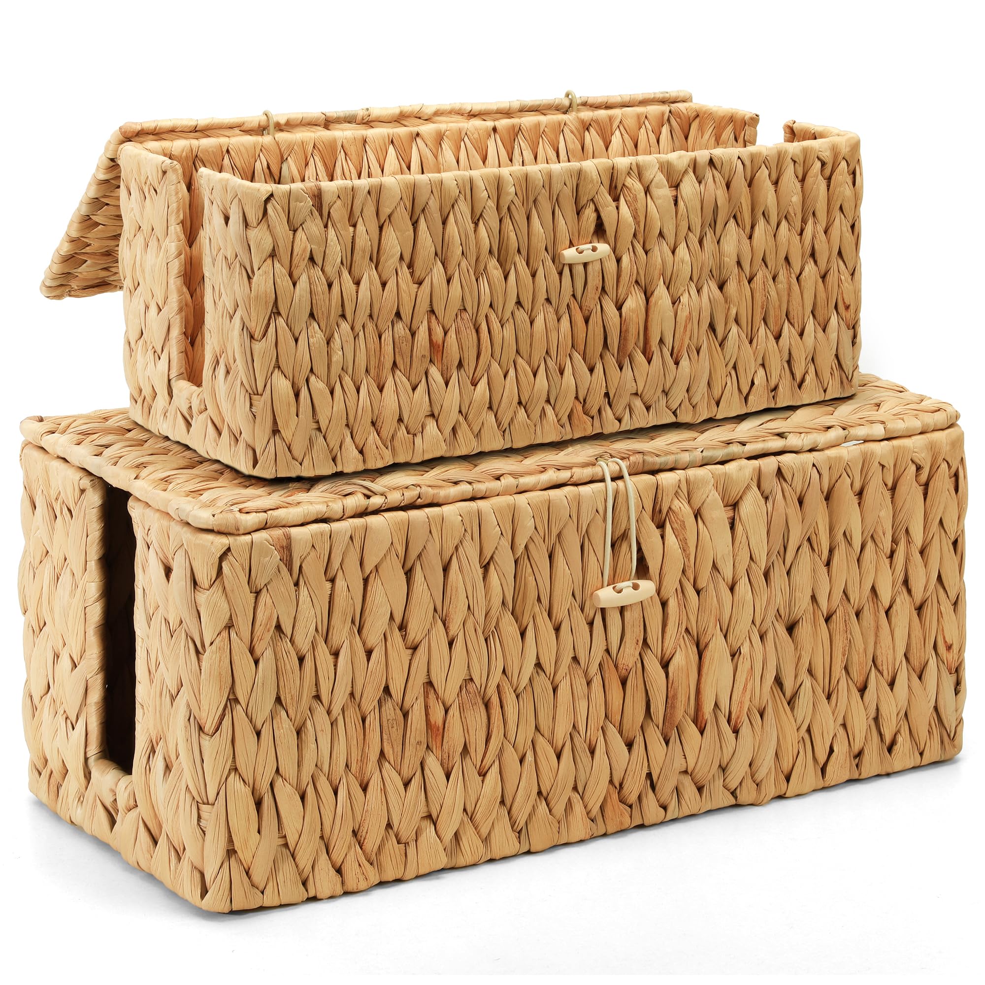 Posprica Cable Management Box with Lid 2 Pack Handwoven Water