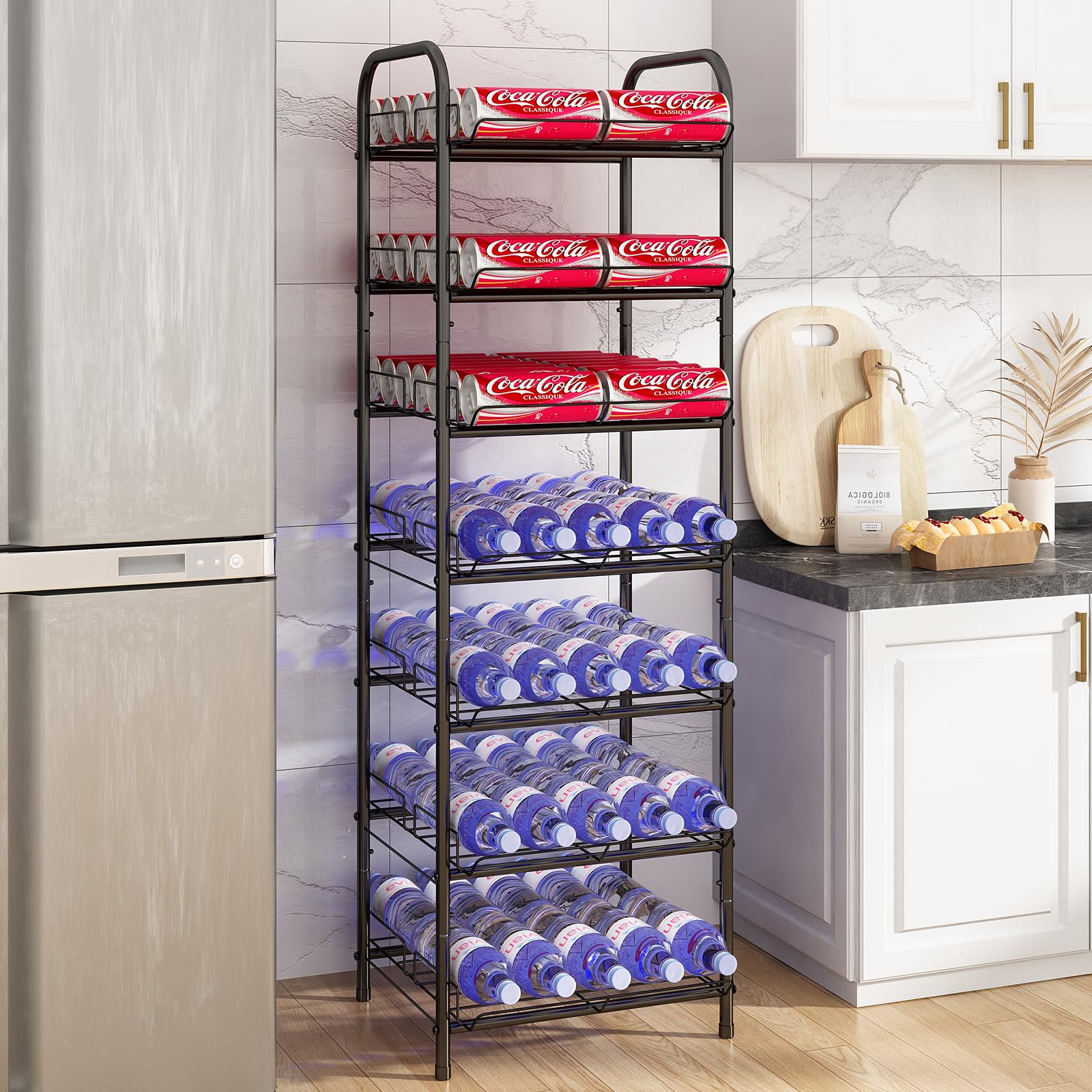 GILLAS 7 Tier Water Bottle Storage Rack Free Standing Vertical Metal