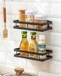 Metal Spice Rack Wall Mount Floating Shelves 2 Pack Black Storage