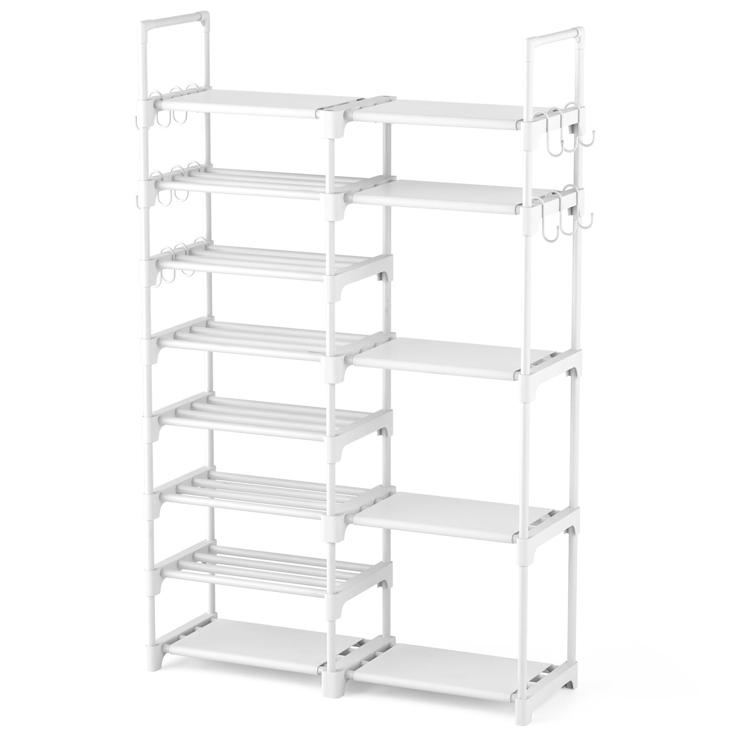 ROJASOP White Shoe Rack Tall Metal Shoe Rack Organizer for Entryway Closet Garage 8 Tier Large Shoe Shelf for 26-32 Pairs Boots & Shoes Storage Space Saving Heavy Duty Shoe Stand