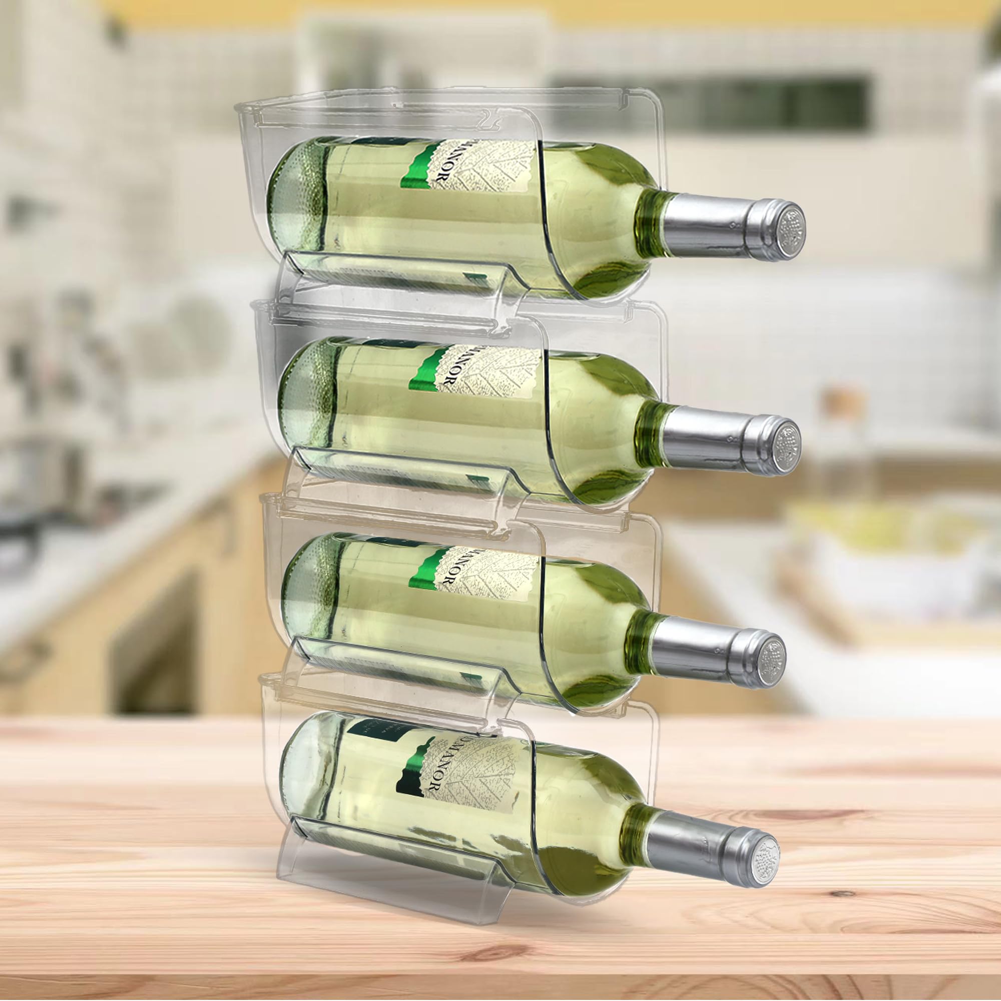 Set of 4 Refrigerator Wine & Bottle Rack Organizer — Fridge Storage